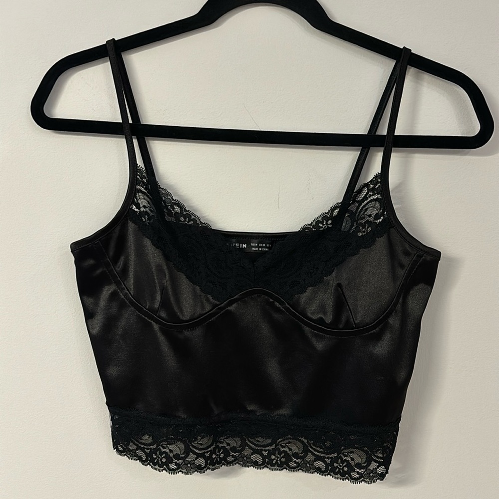 Shein black lace crop top